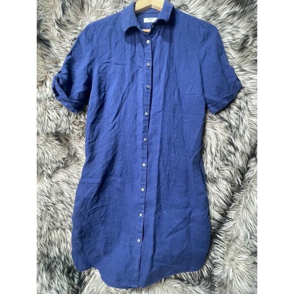 UNTUCKit Women's 100% Linen Button Up Dress Navy Blue Size‎ 8 - Picture 1 of 5